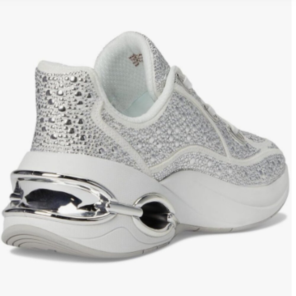 MICHAEL Michael Kors Toni Embellished Linen Blend Trainer -Optical White -Size 7 - Picture 3 of 9